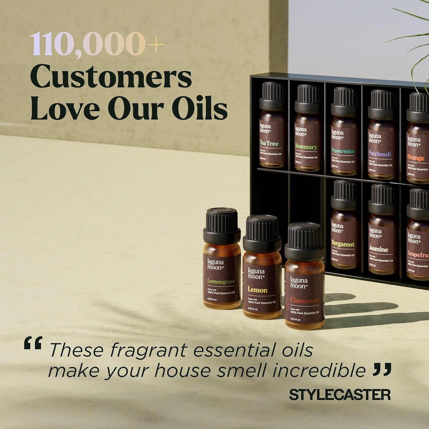 Lagunamoon Essential Oils Aromatherapy Set - 6 Oils for Diffusers, Home Care, Candle Making Scents, Fragrance, Humidifiers, Gifts - Peppermint, Tea Tree, Lavender, Eucalyptus, Orange (10mL)
