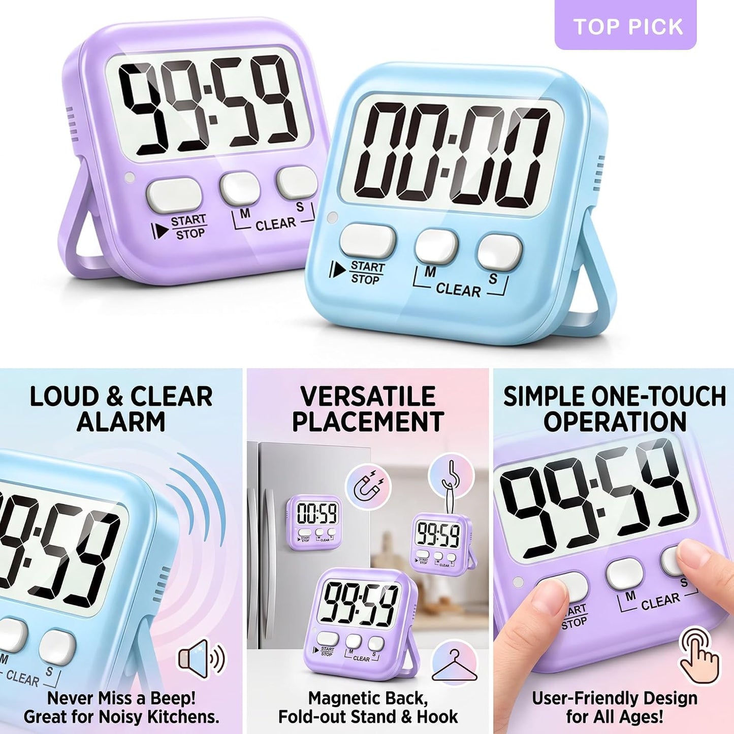 Antonki 2 Pack Digital Timer for Kids Classroom Kitchen Timers for Cooking