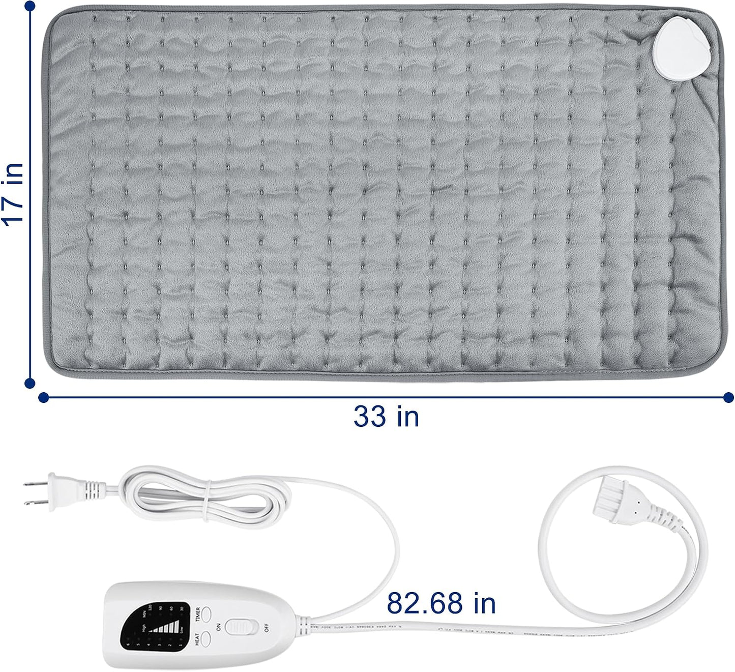 Electric Heating pad with 6 Heat Settings, Auto Shut Off, Dry Electric Heating for Back Neck Knee Arms Legs Shoulder Heat Pads for Christmas Birthday Father Mother's Day (24"X12", Gray Green)