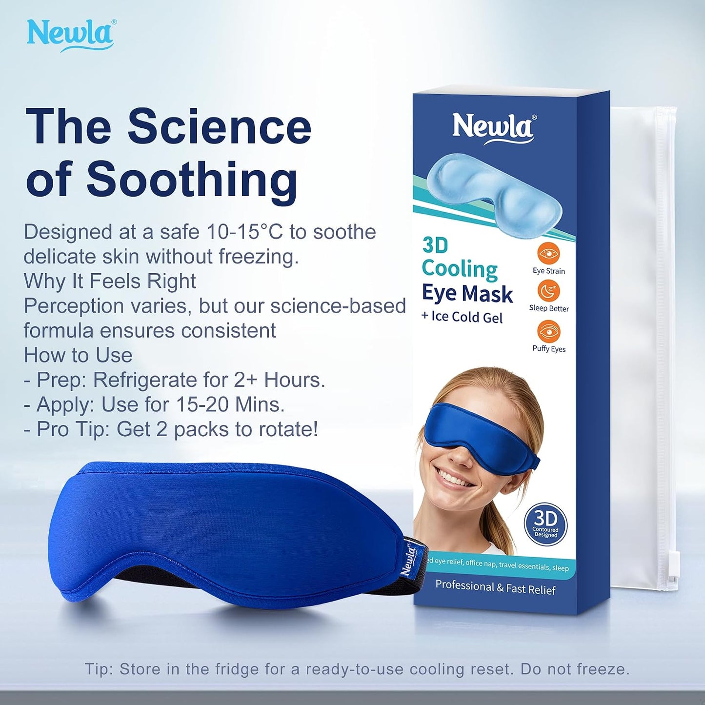 Cooling Gel Eye Mask for Puffy Eyes, Contoured Cold Compress for Eyes, Reusable Cold Eye Mask for Puffiness, Migraine & Tired Eyes, Post Surgery, Ice Gel Pack for Eye Care, Adjustable Strap (Blue)