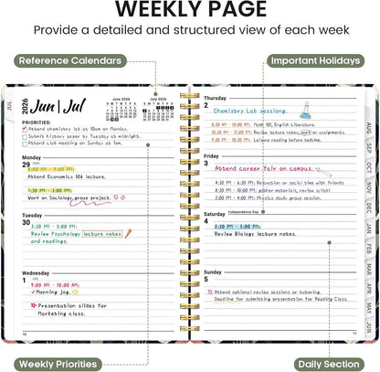 Planner 2026-2027, Academic Monthly and Weekly Calendar Planner for Women, July 2026 - June 2027, Hardcover Pretty Agenda Planner Book with Tabs, Spiral Daily Organizer for School Office Home Supplies, 6.3" x 8.5" - Blue Floral