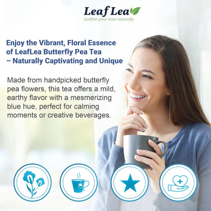 LeafLea Butterfly Pea Tea Bags, 100% Butterfly Pea Flowers, 80 Count