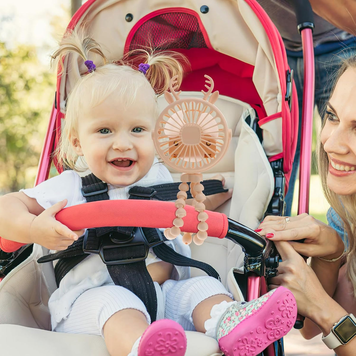 USB Stroller Fan with Flexible Tripod, Adjustable Head and LED Lights