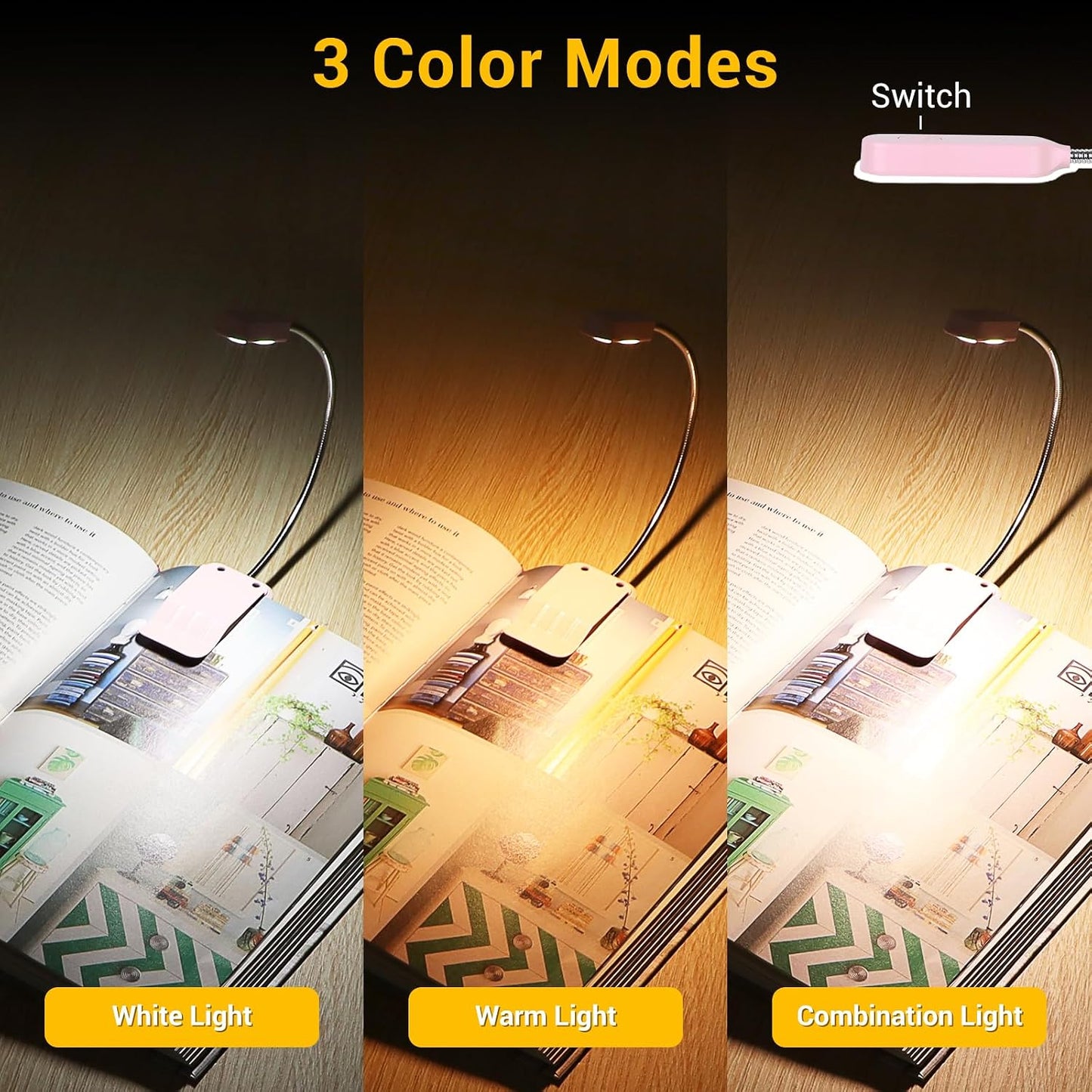 2 Pack Rechargeable Book Lights for Reading at Night, Eye-Caring Clip-On Reading Lights with 3 Color Temperatures & 3 Brightness Levels, Long Runtime Small Lightweight Clip on Lamp, Gifts for Reader
