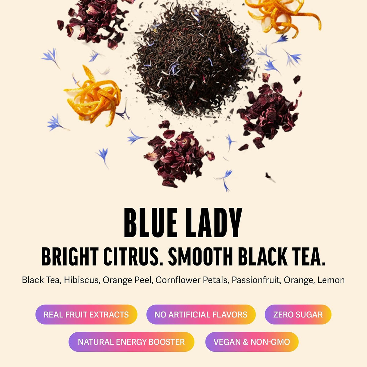 Zest Energy Tea Bags – Blue Lady Passion Fruit Black Tea – High Caffeine Tea for Morning Energy, Focus & Clarity – Natural Caffeinated Tea with 150mg Caffeine – 20Ct Pack – Non-GMO & Keto Friendly