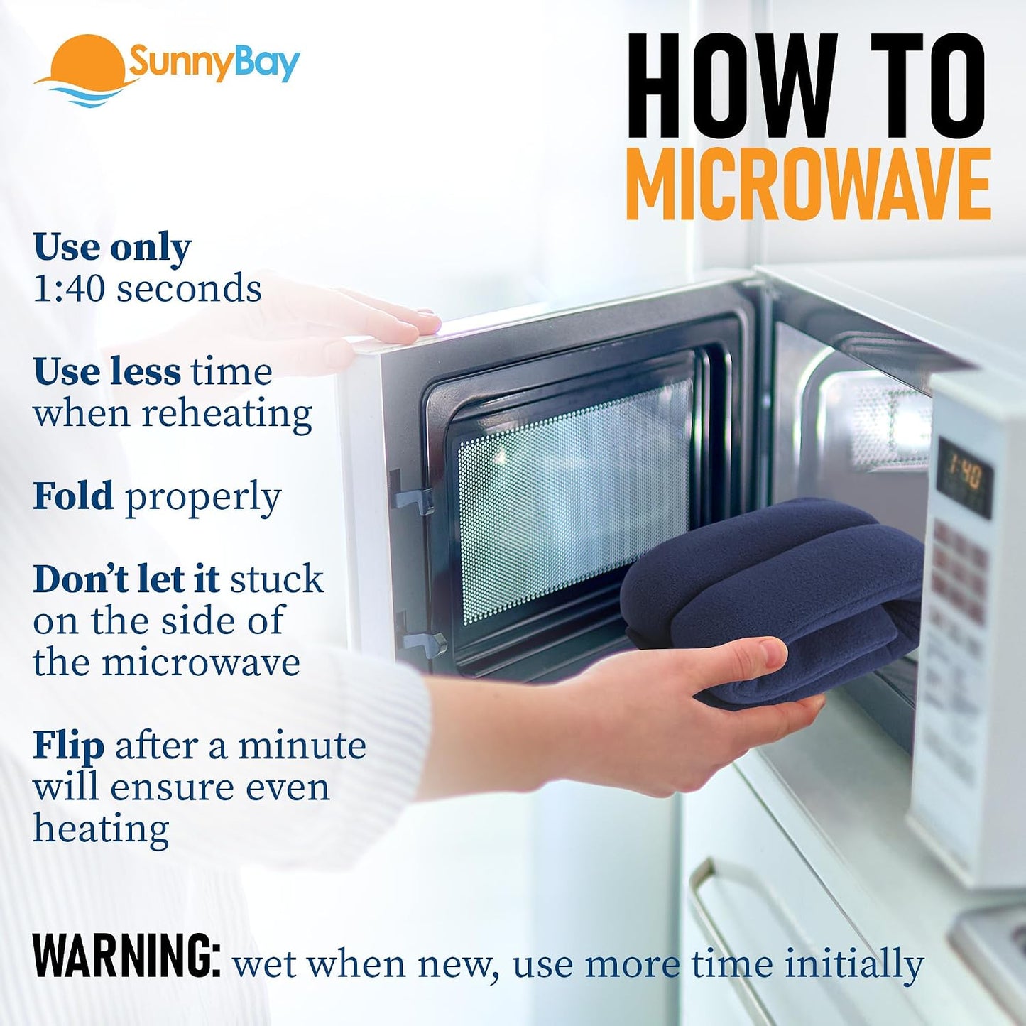 SunnyBay Microwavable Heating Pad for Neck and Shoulder, Heated Neck Wrap, Microwave Heat Pad, Weighted Beanbag Moist Hot or Cold Compress, 2.2 lbs, 26x4 Inches, Navy Blue