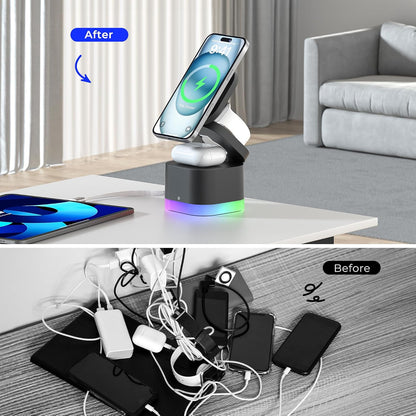 3-in-1 Magnetic Wireless Charging Station, Foldable Charger Stand