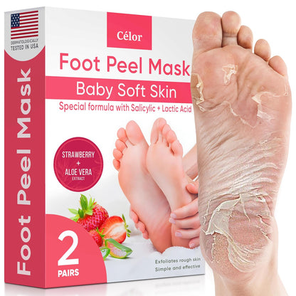 CÉLOR Foot Peeling Mask for Dry Cracked Feet | Foot Mask to Exfoliate Rough, Cracked, Dry Feet, Calluses for Soft Baby Feet Results | Made with Aloe Vera Extract for Women & Men (2 Pairs) | Lavender