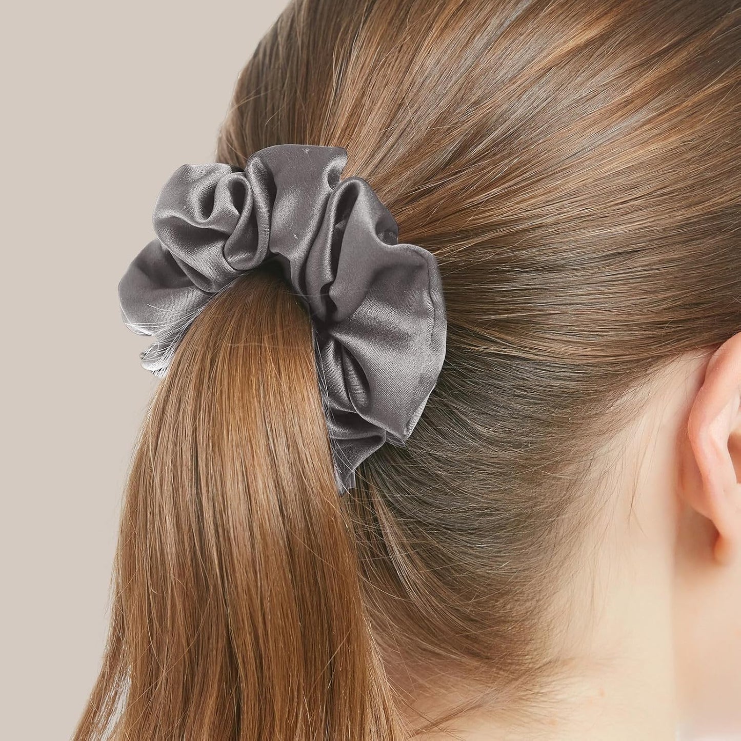 LILYSILK Silk Hair Scrunchies / Ties for Frizz & Breakage Prevention, 100% Mulberry, No Damage, Elastic ponytail Holders, 1Pc, Coffee - Colors B