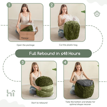 HIGOGOGO Pouf Ottoman Stuffed Round Modern Foam Filled Foot Rest Poufs for Living Room Chair Decorative 20 X 15 Inches Boho Relax Stool for Wedding Christmas Party, Beige