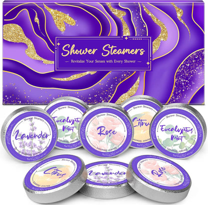 8 Pcs Shower Steamers Aromatherapy: Birthday Gifts for Women Mom Teen Girl Friends Sister, Self Care with Natural Essential Oils Relaxation Home SPA Travel Holidays, Spa Day Essentials for Adults