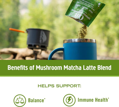 OM MUSHROOM SUPERFOOD Matcha Latte Blend – Green Tea Mushroom Powder with Lion’s Mane, Reishi, Chaga & Turkey Tail – Focus, Calm & Stress Support – 8.47 oz Canister (30 Servings)