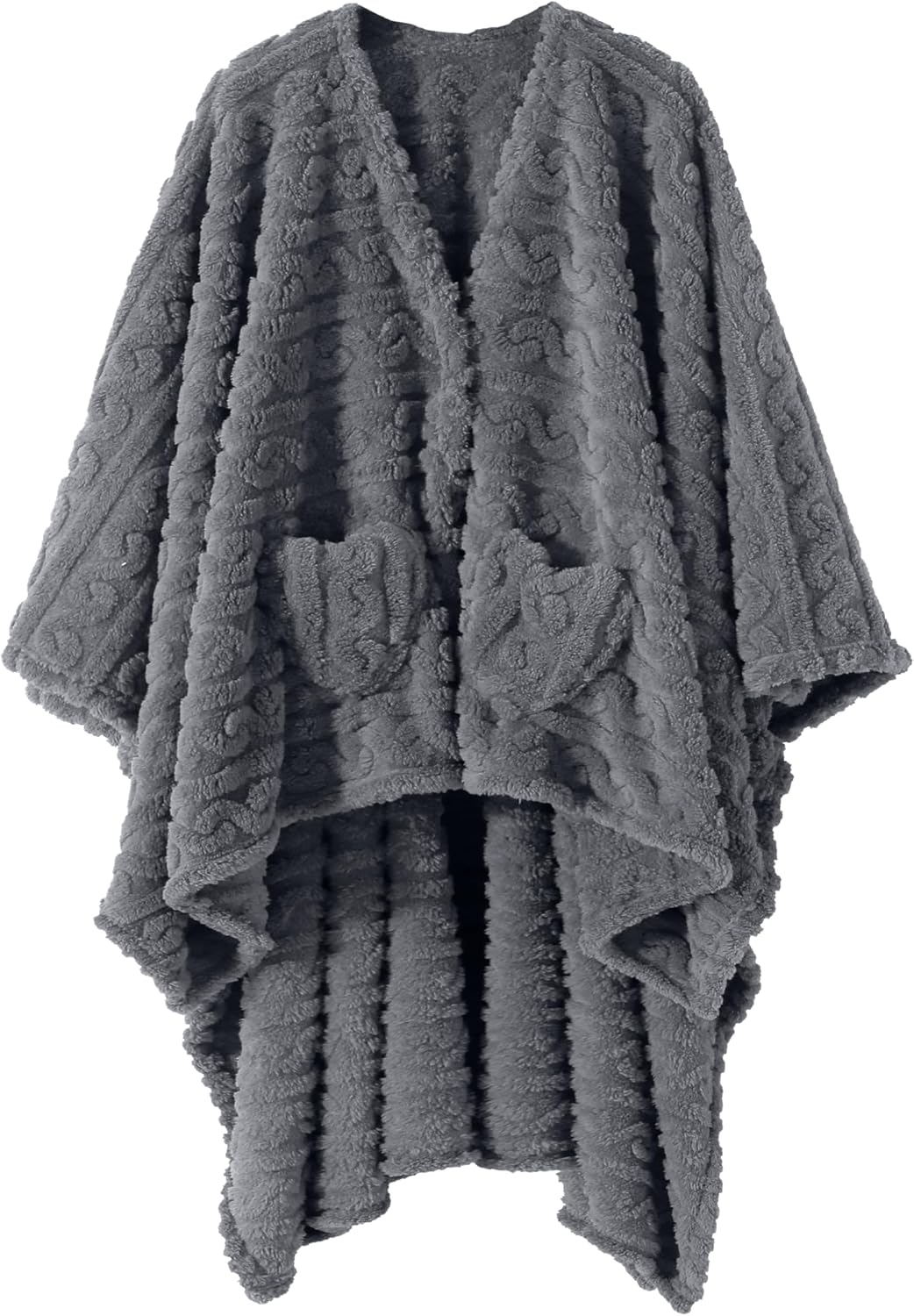 Wearable Blanket Poncho Cape Wrap for Adult, Cozy Sherpa Fleece Pocketed Shawl TV Throw Blankets for Office and Lounge(Purple,58'' x 64'')