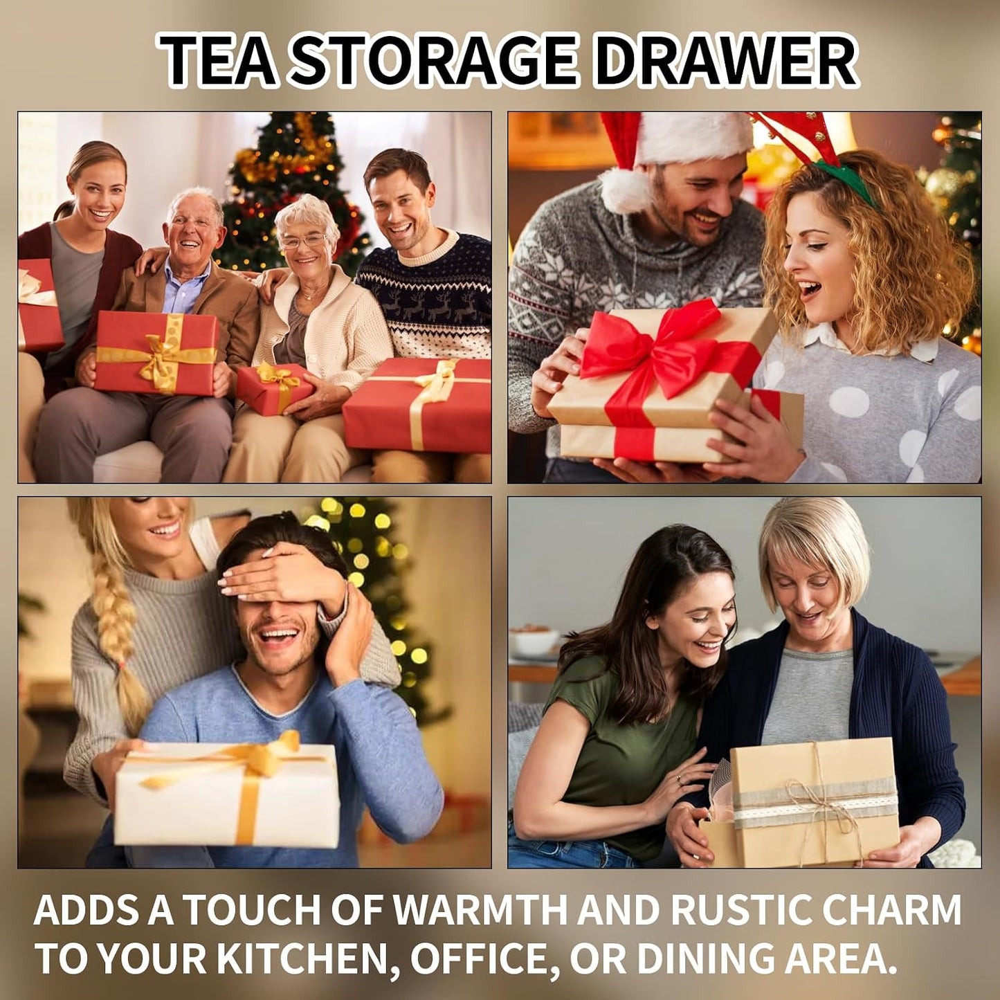 Acacia Wooden Tea Bag Organizer with Magnetic Lid, 8 Adjustable Compartments Wooden Tea Box for Tea Bags, Countertop Storage Holder