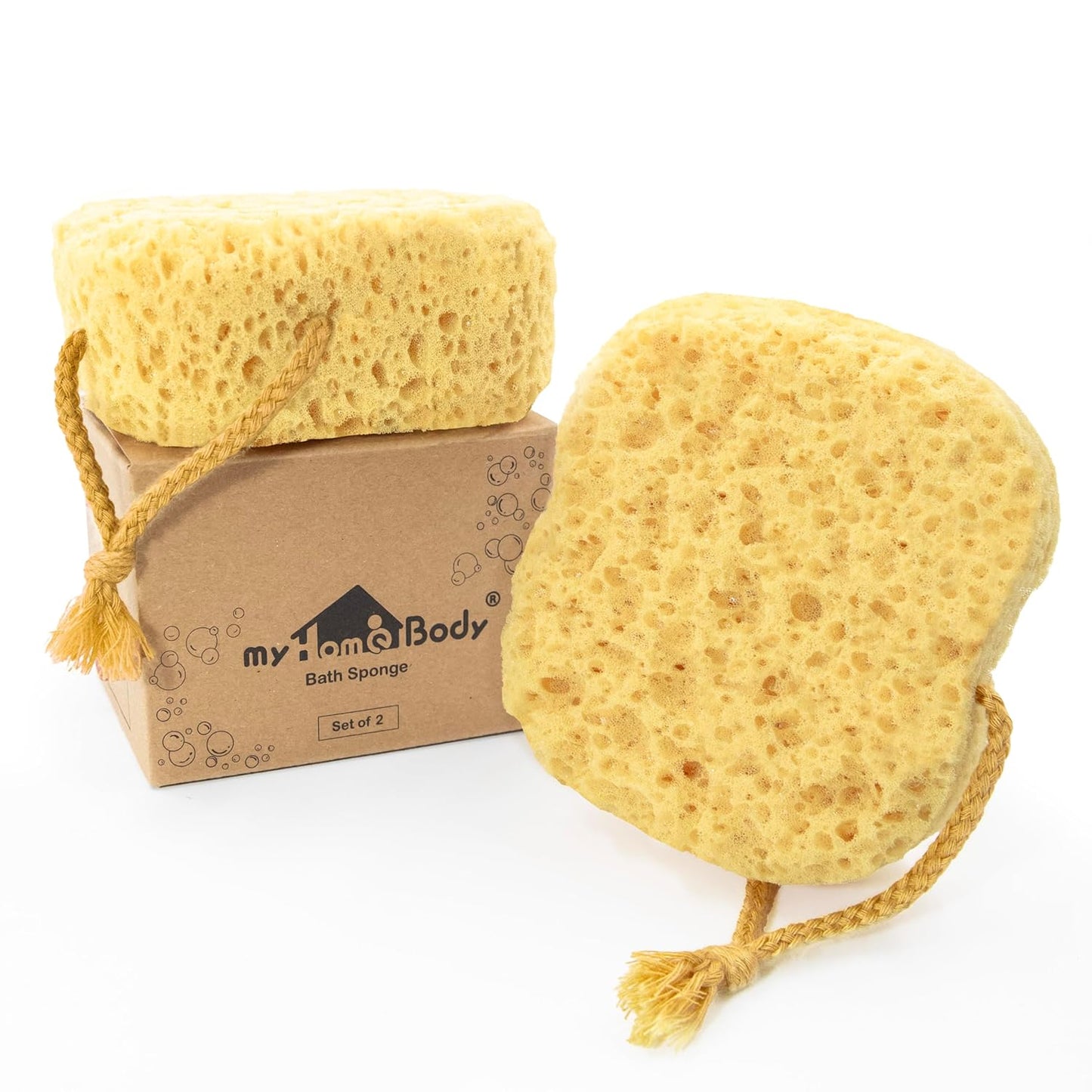 myHomeBody Bath Sponge, Foam Loofah, Body Scrubber for Bathing, Exfoliating Shower Pouf for Shower – Large Size, Lots of Lather, Curvy, 3 Pack