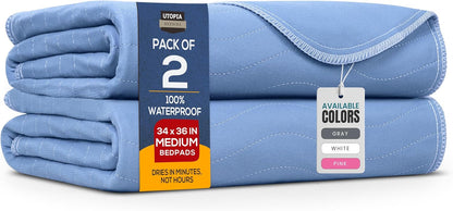 Utopia Bedding Washable Underpads 34" x 36" (Pack of 4), Waterproof Reusable Heavy Absorbency Incontinence Bed Pads for Adults, Kids, Elderly and Pets, Bedwetting Pads for Sofa and Couch (Blue)