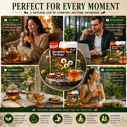 WOTIHA 60 Count Premium Dandelion Root Tea Bags - 100% Natural Roasted, Supports Liver & Kidney Health, Digestion & Immunity, Caffeine-Free, Additive-Free, Gluten-Free, Vegan.