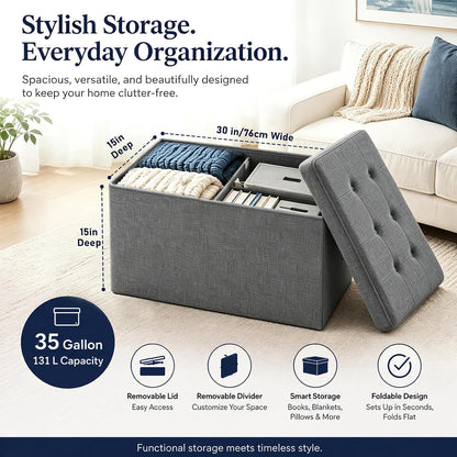 ALASDO Storage Ottoman Footrest Stool Small Ottoman with Storage Foldable Ottomans Foot Rest Footstool Bench for Living Room 17x13x13inches Grey