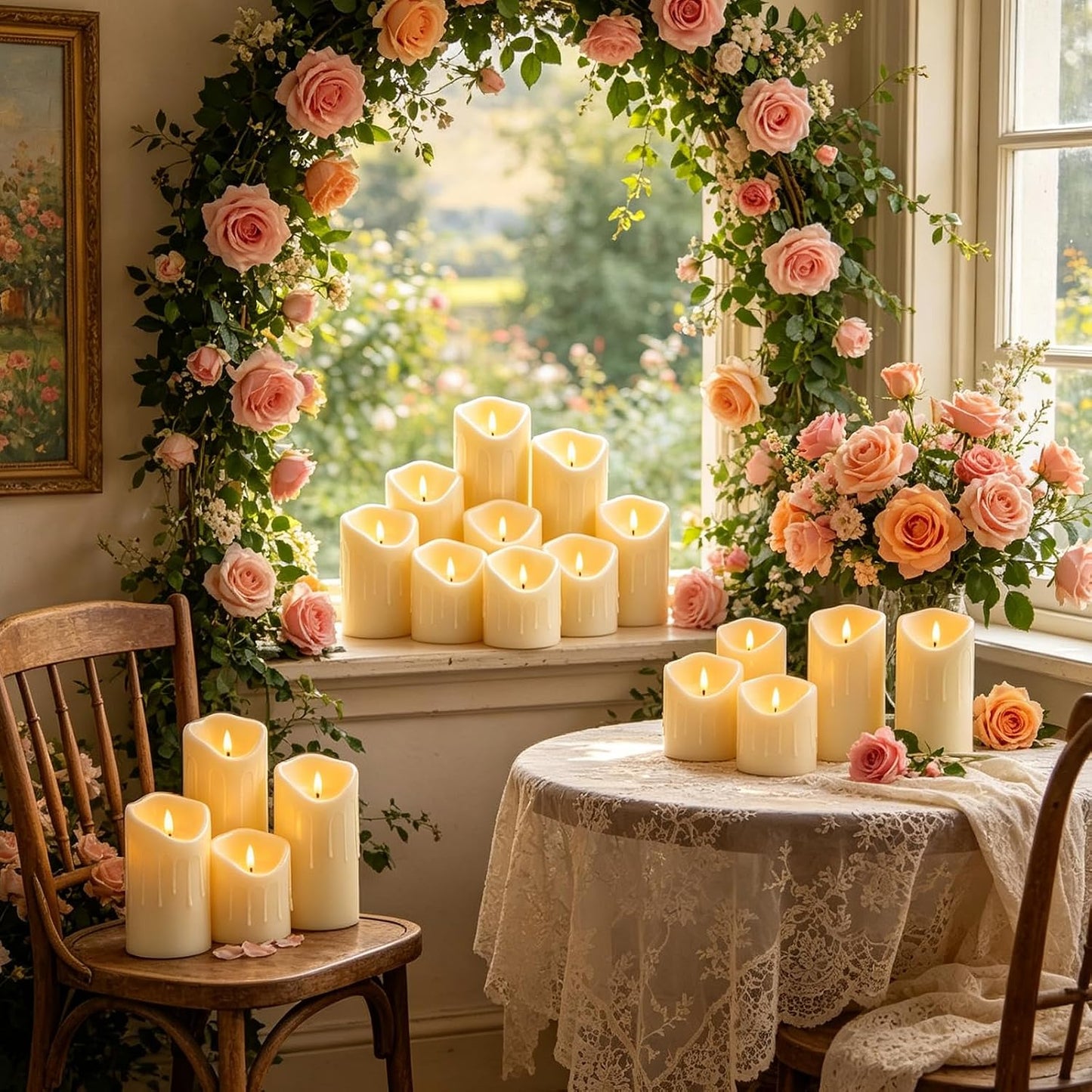 Nimiko Flameless Candles with Remote, Battery Operated Flickering Flameless Candles, LED Candles with Timer 2/4/6/8H, with Realistic LED Candles Set of 9 (D3 x H 3" 4" 5" 6" 7") (Ivory)
