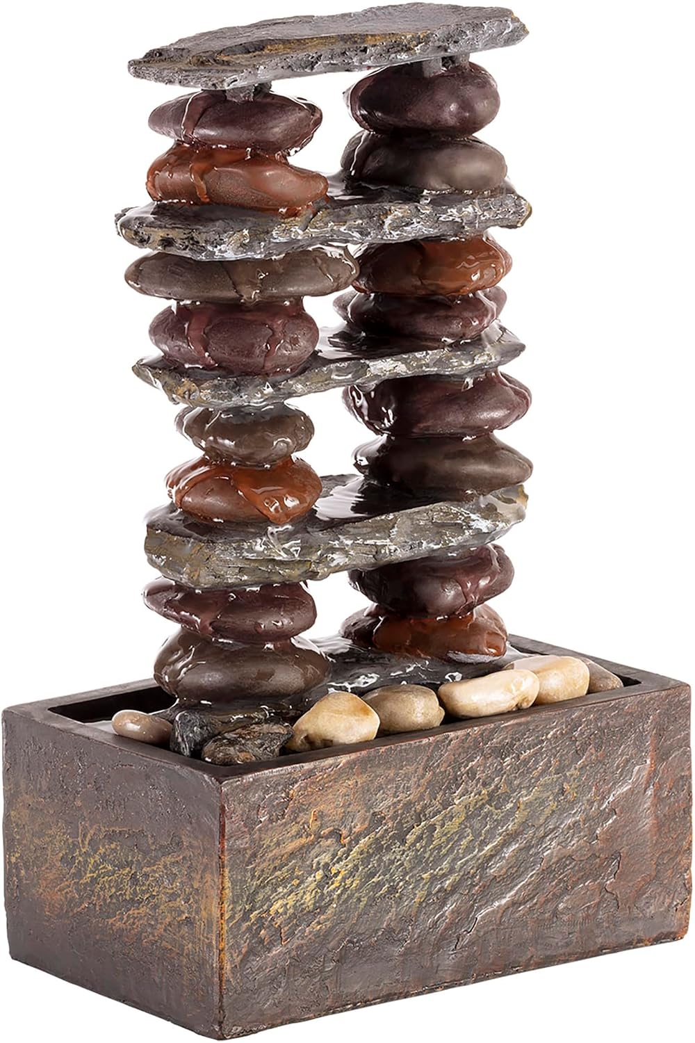 Alpine Corporation WIN1138 13" Indoor Tabletop Tiering Bowls Water Fountain with LED Lights – Cascading Water Feature for Home, Office, Meditation, and Relaxation, Dark Gray