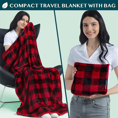 PAVILIA Travel Blanket Pillow, Soft Airplane Blanket 2-IN-1 Combo Set, Plane Blanket Compact Packable, Flight Essentials Car Pillow, Travelers Gifts Accessories Luggage Backpack Strap, 60x43 Teal Blue