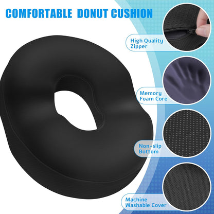 BlissTrends Donut Pillow Seat Cushion,Donut Chair Cushions for Postpartum Pregnancy & Hemorrhoids,Tailbone Pain Relief Cushion,Memory Foam Lifting Cushions for Office&Home Chairs (Black)