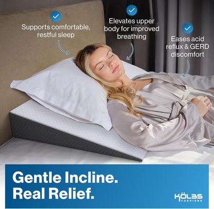 Kolbs Bed Wedge Pillow for Sleep Apnea, FSA Eligible Acid Reflux, and Back Pain Relief, with Chic Jacquard Cover - Headboard Wedges for Sleeping (5" Gentle Incline)
