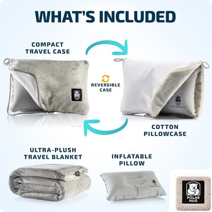 Travel Blanket Airplane Compact with Hoodie – 2in1 Airplane Travel Accessories from Plane Blanket to Travel Pillow with Luggage Strap, Soft Handle & Secure Pocket