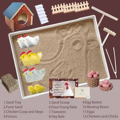 Threeheng Chicken Zen Garden for Desk with Sand Tray and Mini Coop