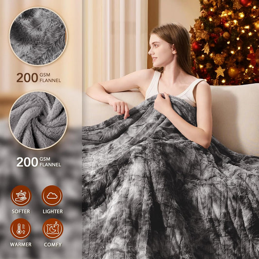 Homemate Heated Blanket Electric Throw - 50"x60" Heating Blanket Throw 1/2/4/6/8 Hours Auto-Off 10 Heat Levels Over-Heat Protection Luxury Faux Fur Sherpa ETL Certification