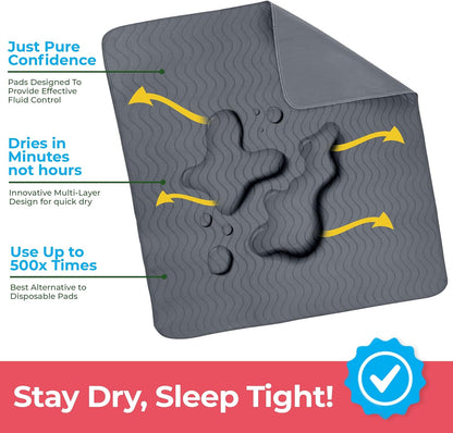 Utopia Bedding Washable Underpads 34" x 36" (Pack of 4), Waterproof Reusable Heavy Absorbency Incontinence Bed Pads for Adults, Kids, Elderly and Pets, Bedwetting Pads for Sofa and Couch (Blue)