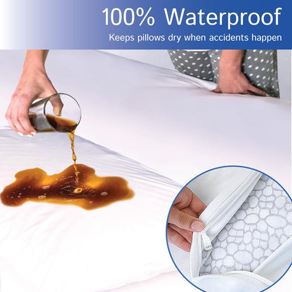 Standard Pillow Protectors (Set of 4) – Hypoallergenic Pillow Cover Waterproof Dust Allergen Proof Zippered Encasement