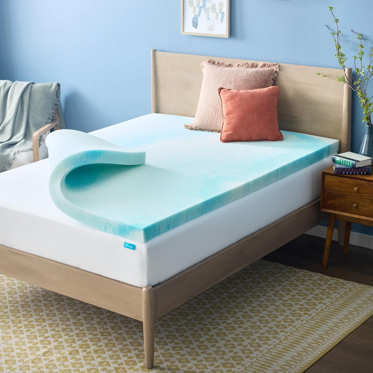 Linenspa Memory Foam Mattress Topper, Queen Size - 2 Inch Gel Infused Memory Foam - Plush Feel - Cooling and Pressure Relieving - CertiPUR Certified