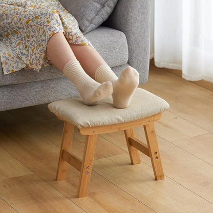 Foot Stool Ottoman Foot Rest Under Desk,Small Stool for Living Room, Bedroom and Kitchen (Brown Legs - Beige Stool Surface)