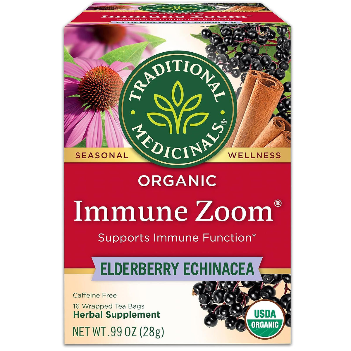Traditional Medicinals Organic Immune Zoom Elderberry Echinacea 16 Tea Bags