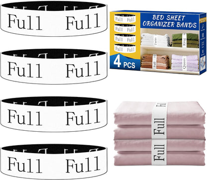20 Pack Elastic Bed Sheet Organizer Bands with Size Labels，Elastic Bedding Band Labels for Organizing Bed Sheets with Assorted Sizes