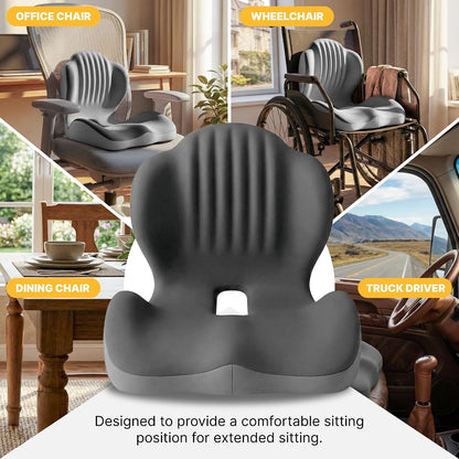 Ergonomic Seat Cushion, Office Chair Seat Cushions with L-Shaped Design, Memory Foam Orthopedic Cushion with Coccyx Hollow, Lumbar Support & Tailbone Pain Relief for Car, Truck, Gaming Chair (Black)