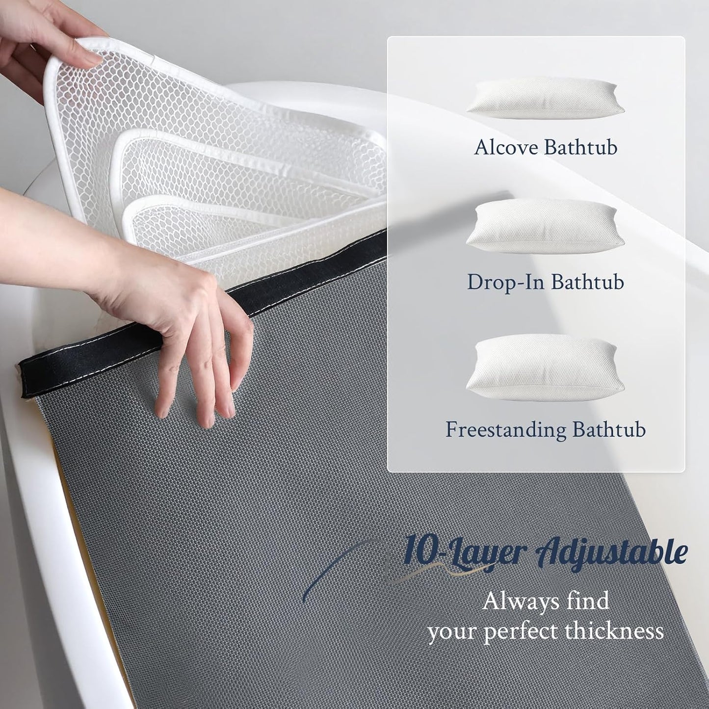 Luxury Bathtub Pillow, Skin-Friendly Cushion, Support Back, Neck & Head, Non-Slip, Adjustable Thickness Fits All Tub, Washable & Quick-Drying - Gift for Christmas Birthday Mother’s Day