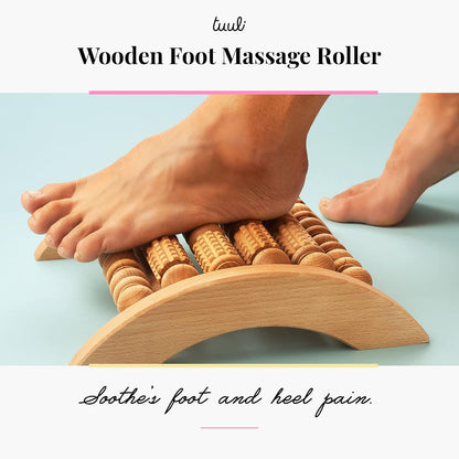 tuuli Wooden Foot Massager, Grooved Muscle Roller, Helps Ease Muscle Tension and Improve Blood Circulation, Natural Wood Therapy Massage Tools for Feet (M)