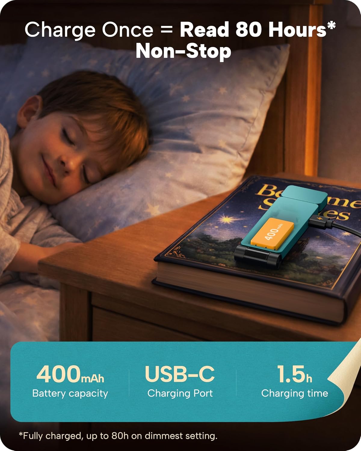 86lux Book Light, Rechargeable Clip-On LED Reading Light for Bed & Night Use - 3 Color Temperatures with Stepless Dimming, Ultralight Bookmark Design for Book Lovers, Grey