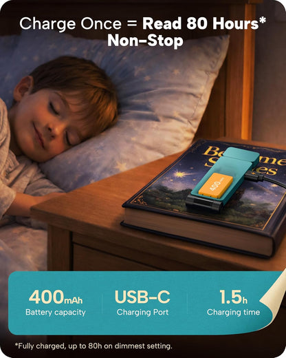 86lux Book Light, Rechargeable Clip-On LED Reading Light for Bed & Night Use - 3 Color Temperatures with Stepless Dimming, Ultralight Bookmark Design for Book Lovers, Grey