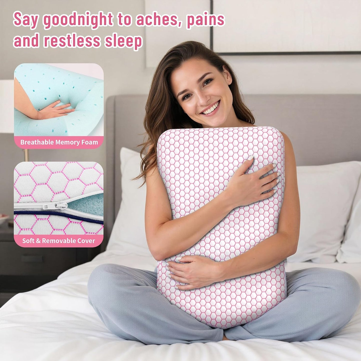 CushyOasis Memory Foam Pillows for Side, Back and Stomach Sleepers, Set of 2, Bed Pillow with Washable Cover and Breathable Mesh, Bed Pillow for Sleeping (Blue，Standard Size)