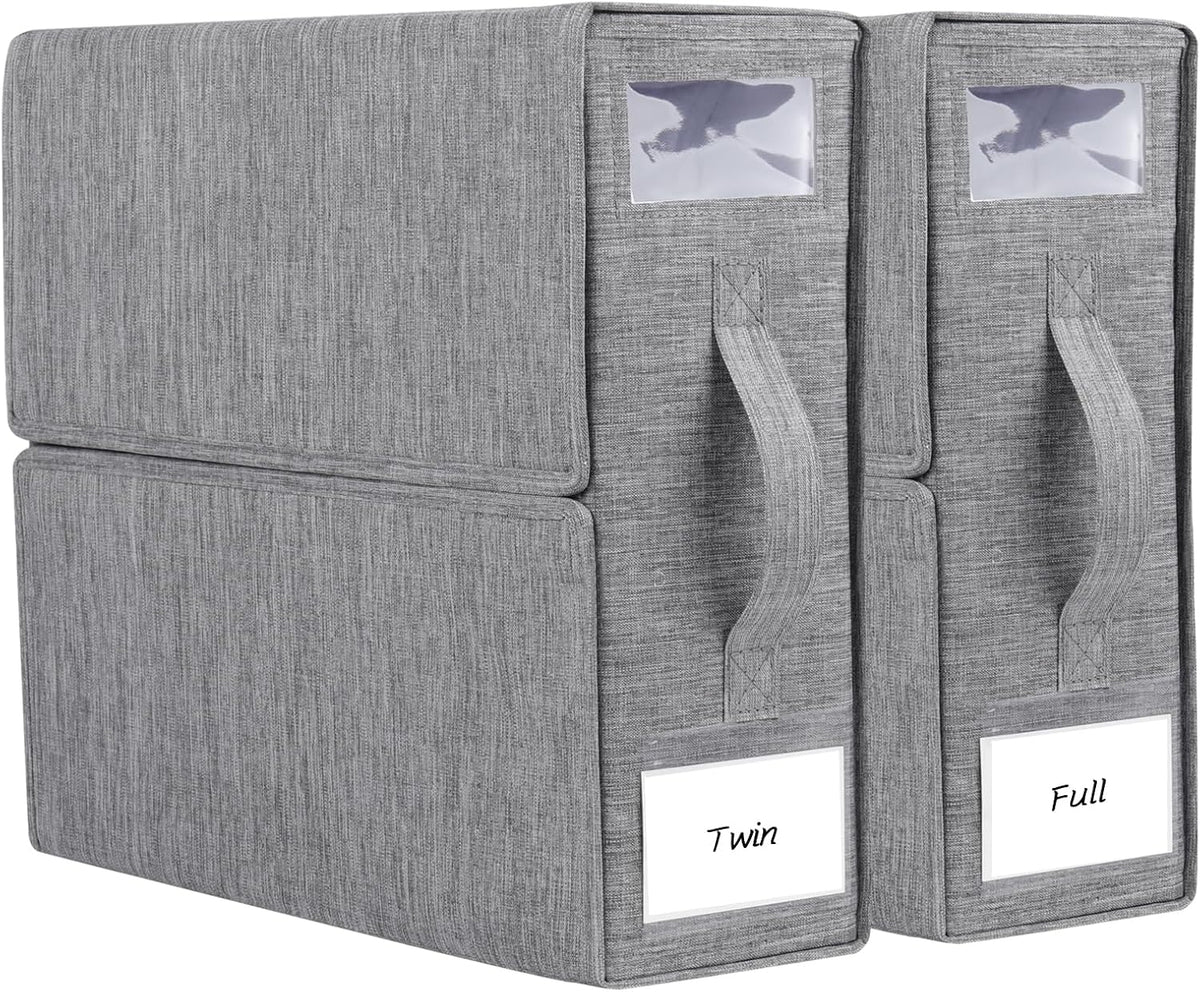 Cosybreeze Bed Sheet Organizers and Storage 2 Pack Foldable Linen Closet Organizer with Window - Full/Twin Size Bedding Storage for Duvet Cover, Bedding Clothes (Gray)