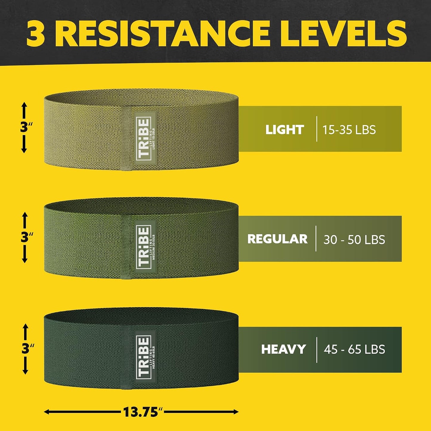 Tribe Lifting Resistance Bands for Working Out - 3 Pack Fabric Workout Bands for Women and Men - Booty Bands for Legs and Glute - Non Slip Exercise Bands Set for Squat Hip Thigh