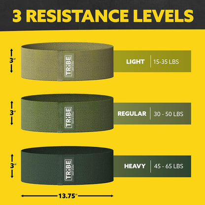 Tribe Lifting Resistance Bands for Working Out - 3 Pack Fabric Workout Bands for Women and Men - Booty Bands for Legs and Glute - Non Slip Exercise Bands Set for Squat Hip Thigh