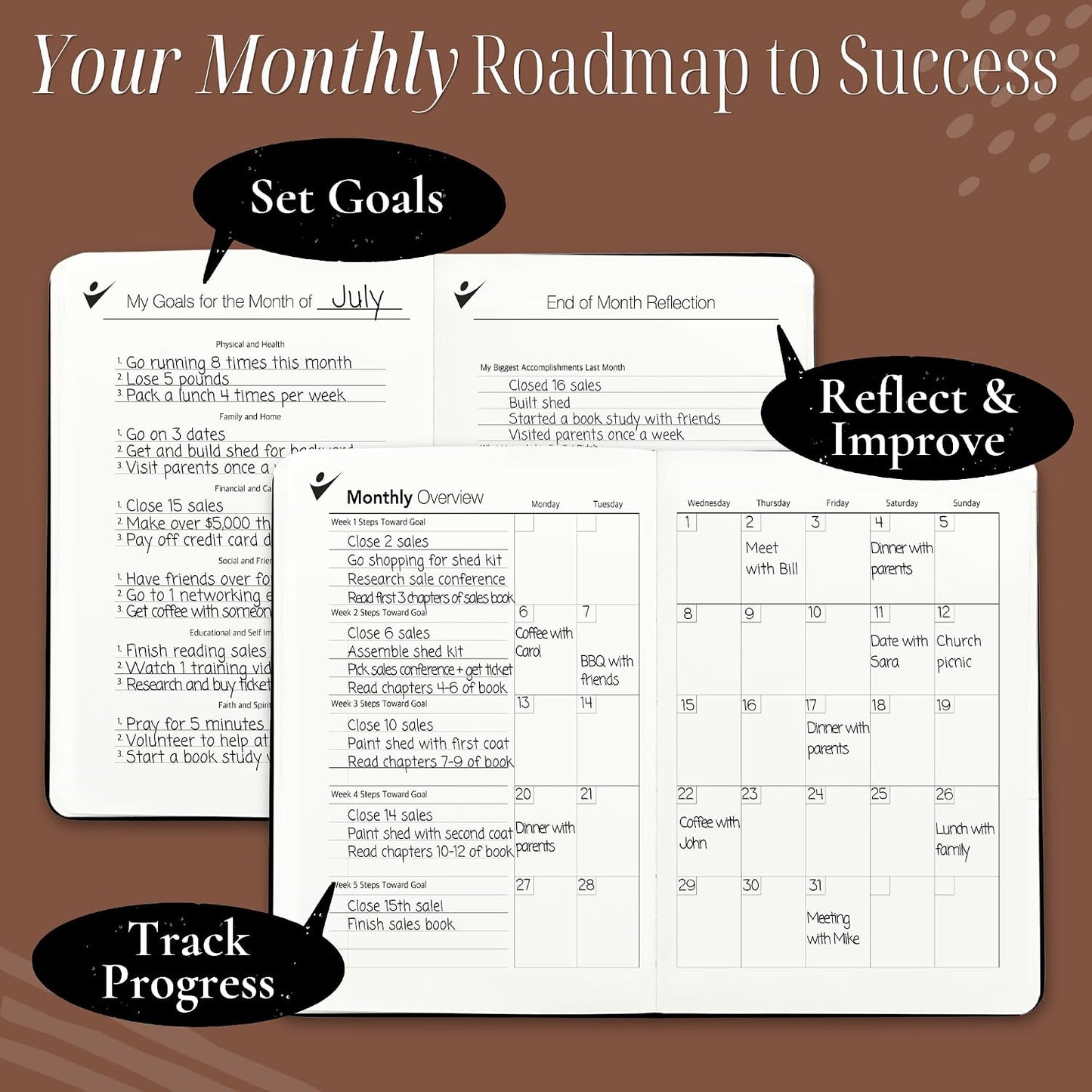Goal Crazy Undated Planner – 90 Day Guided Journal & Productivity Organizer, A5 Daily & Weekly Planner with Goal Setting, Habit Tracker, To Do List, Academic & Work Calendar, Leather Hardcover - Black