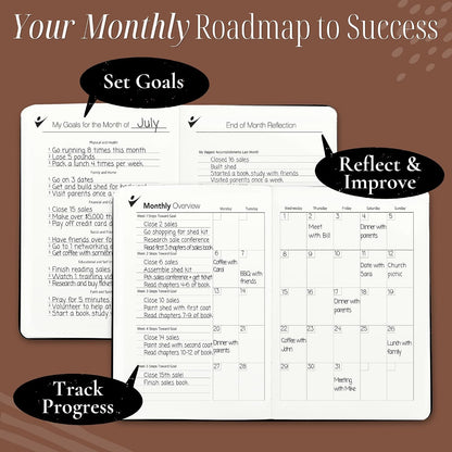 Goal Crazy Undated Planner – 90 Day Guided Journal & Productivity Organizer, A5 Daily & Weekly Planner with Goal Setting, Habit Tracker, To Do List, Academic & Work Calendar, Leather Hardcover - Black