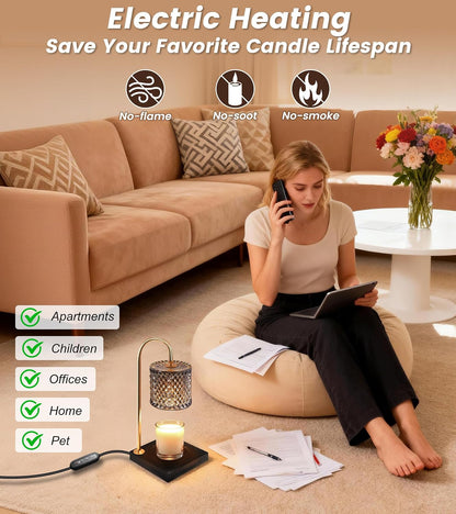 TigQiang Candle Warmer Lamp with Timer Dimmer, Birthday Gifts for Women Mom, House Warming Gifts, Elegant New Home Decor, Wax Warmer for Jar Candles, Heater Lamp for Scented Wax, Amber Glass