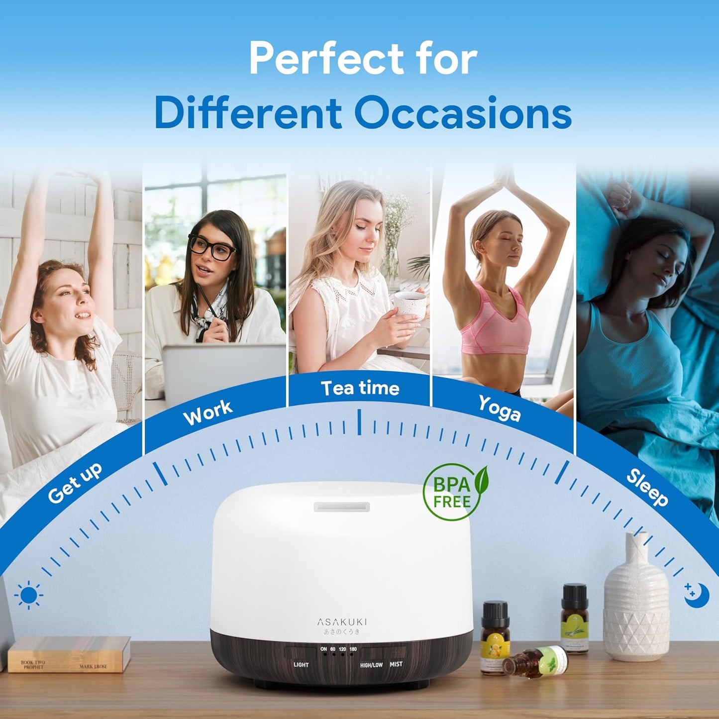 ASAKUKI Essential Oil Diffuser for Home, 500ML Aromatherapy Diffuser Humidifier with Remote Control, 7 Color LED Lights, Quiet Cool Mist Diffuser for Bedroom, Living Room, Office (White)