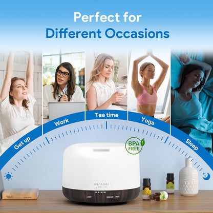 ASAKUKI Essential Oil Diffuser for Home, 500ML Aromatherapy Diffuser Humidifier with Remote Control, 7 Color LED Lights, Quiet Cool Mist Diffuser for Bedroom, Living Room, Office (White)